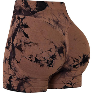 High Waist <b>Brown</b> <b>Tie</b> Dye Seamless Yoga Shorts Scrunch Butt Lifting Women Gym Fitness Workout Booty Shorts - Product Image 2