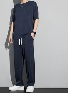 Latest Low MOQ Fashion Wear High Street Wear Men's Summer Cotton Set Solid Color Trendy T Shirt and <b>Trouser</b> Breathable Fashion - Product Image 5