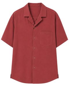 Camisa de hombre con cuello cubano color ladrillo, informal, de media manga, estilo oversize, para verano, streetwear, moda playera, con botones. - Product Image 1