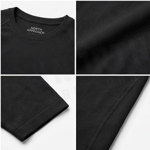 T-shirt de yoga côtelé à manches courtes et col rond pour femme North Approach, noir, anti-transpiration - Product Image 4