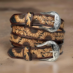 Cinturón personalizado con grabado en relieve estilo western para hombre y mujer con hebilla de latón de diseño vaquero ajustable. - Product Image 5