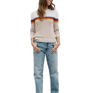 Pull en tricot 100 % coton de haute qualité pour femme, motif rayé décontracté pour l'hiver, disponible en OEM, anti-rétrécissement, respirant - Product Image 6