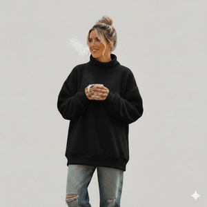 Longline Winter Womens Knitted Oversized Mockneck Pullover Featuring Extended Hem Design and Relaxed Elongated Silhouette - Product Image 1
