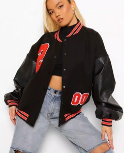 Custom Women's Embroidered Varsity Leather Jacket Premium Wool Body Cowhide Sleeves OEM ODM Factory Sample Service Available - Product Image 3