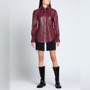 2026 Women Lightweight Breathable Embroidery Plain Dyed Oversized Leather Shirt Casual Loose Fit <b>Long</b> <b>Sleeve</b> Button Fashion - Product Image 3