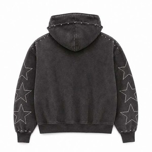 Sudadera con capucha personalizada con cremallera para hombre, estilo oversize, de algodón y forro polar, con estrellas y pedrería, disponible en todas las tallas. - Product Image 6