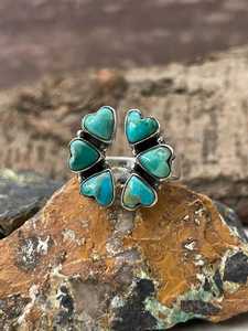 Heart Collection Kingman Turquoise <b>Adjustable</b> <b>Ring</b> Sterling Silver Handmade Southwestern Boho Statement Jewelry Gift for Her - Product Image 1