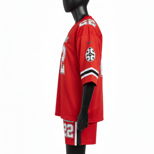 Conjunto de camiseta y pantalones cortos de fútbol para mujer, ligero, deportivo, de poliéster, con paneles laterales de malla, diseño con logo personalizado, conjuntos para mujer 100% algodón - Product Image 3