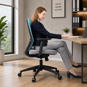 Chaise de bureau ergonomique KINSHA en tissu à dossier moyen avec hauteur réglable électriquement, design moderne et pivotante - Product Image 1