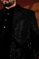 Sherwani pour homme, motif losanges effet ombré, sans plis, col mandarin, pour mariage et occasions festives, en base Lachka TR Premium, noir à sequins