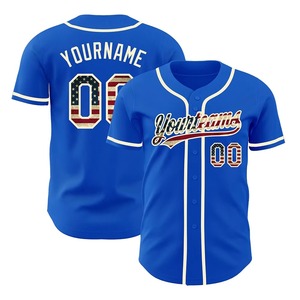 Maillot de baseball bleu personnalisé avec imprimé drapeau américain, nom et numéro personnalisés, taille adulte unisexe, maillot en polyester respirant - Product Image 1