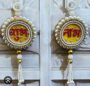 Acrílico Shubh Labh con diseño de loto Puerta festiva Colgante Shubh Labh Decoración de bienvenida Toran para la decoración de la puerta del festival - Product Image 4