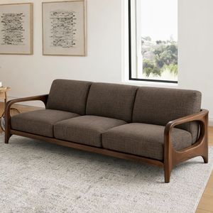 Sofá de Madera de Teca de Estilo Escandinavo de Lujo con Diseño Contemporáneo y Neutro - Product Image 1