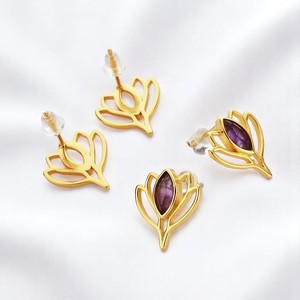 Marquise Dyed <b>Emerald</b> Lotus <b>Stud</b> Earrings – Gold Plated Birthstone Jewelry for Women | Wholesale Handmade - Product Image 2