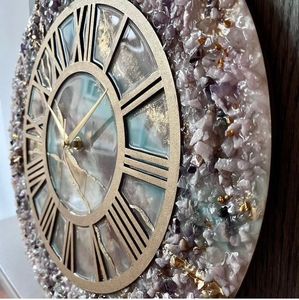 Round Resin Casting Wall <b>Clock</b> Purple Crystal Look <b>Roman</b> Numeral Decorative Timepiece Modern Home Decor - Product Image 2