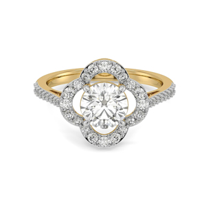 Anillo de Compromiso de Oro Amarillo con Diamante de Corte Brillante Redondo y Engaste Pavé, Joyería Fina Clásica para Mujer - Product Image 2