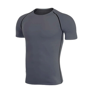 Camiseta Deportiva de Compresión para Hombre, Manga Larga, Color Gris Sólido, Cuello Redondo, Corte Holgado, Secado Rápido, Transpirable, Ecológica, Tejido de Punto - Product Image 1