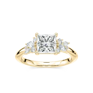 Anillo de compromiso con diamante de un quilate con corte princesa y piedra lateral en forma de trébol, elegante y clásico, joyería para mujer, artesanía fina y atemporal. - Product Image 5