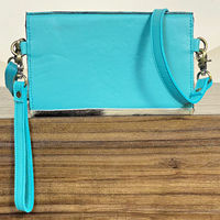 Tas Selempang Mini Kulit Sapi Asli Motif Hati Turquoise Barat, Terlaris, Dengan Tali Bahu Yang Dapat Disesuaikan