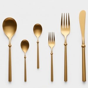 Ensemble de couverts minimalistes en or mat avec finition miroir, compatibles lave-vaisselle, pour mariage et usage quotidien - Product Image 1