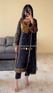 Dernier modèle pakistanais et indien de costume Salwar Sharara Kameez 3 pièces en Faux Georgette lourd brodé, personnalisable, pour tenue de soirée - Product Image 2