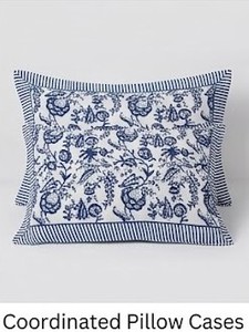 Juego de Sábanas de Algodón Estampadas a Mano con Diseños Indios |   Ropa de Cama Jaipuri Floral Azul de Lujo Ligero, Duradera, 200 Hilos |   Juego de 3 Piezas para el Hogar al por Mayor - Product Image 2