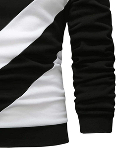 Sudadera de punto para hombre con cuello redondo, diseño de bloques de color, corte ajustado, estilo casual para otoño, diseño diagonal en blanco y negro - Product Image 6