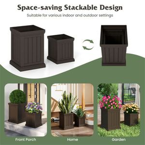 Ensemble de 2 pots et jardinières empilables en PP avec trous de drainage efficaces, résistants aux intempéries pour une utilisation en intérieur et en extérieur - Product Image 4