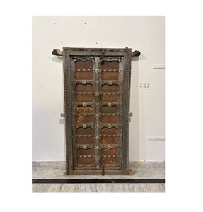 Porte en bois massif antique sculptée à la main avec cadre sculpté, porte d'entrée de luxe pour villas, restaurants, hôtels, meubles de maison - Product Image 1