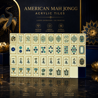 Set Mahjong Mewah Modern Amerika 1,42 Inci Ubin Akrilik Dua Lapis Warna Biru Dongker Desain Naga dan Bangau Oriental 160 PCS Portabel