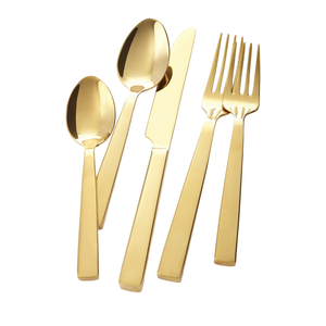 Ensemble de couverts de luxe en acier inoxydable doré, finition miroir, style moderne, avec couteau, cuillère et fourchette, pour mariage, hôtel, vaisselle de table - Product Image 1