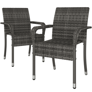 Set di 2 poltrone da esterno in rattan PE con poggiapiedi regolabili, colore grigio - Product Image 1