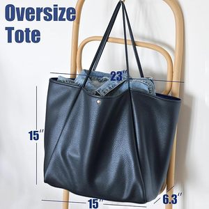 Bolso Tote Azul Marino para Mujer, Color Sólido, Microfibra, Cuero Sintético, Parte Superior Abierta, Estilo Minimalista, Uso Diario, Todas las Temporadas - Product Image 5