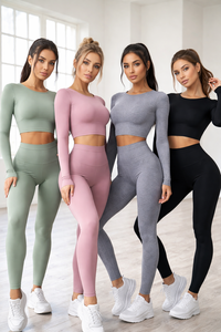 Ensemble de yoga sans couture pour femme, leggings extensibles doux taille haute et soutien-gorge de sport assorti pour la salle de sport et le fitness - Product Image 3
