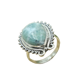 Natural Larimar Gemstone <b>Ring</b> 925 Sterling Silver Handmade Boho Vintage Designer <b>Statement</b> <b>Ring</b> Women Jewelry for Christmas Gift - Product Image 1