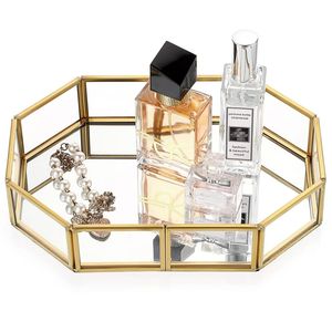 Luxury Gold Brass Metal Glass <b>Mirror</b> Tray <b>Square</b> Cosmetic Jewelry Organizer Makeup Vanity Serving Storage Trays For Home Decor - Product Image 4