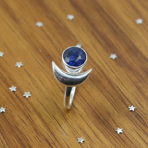 Blue Sapphire Crescent <b>Moon</b> <b>Ring</b> 925 Sterling Silver Handmade Boho Statement <b>Ring</b> Celestial Jewelry Gift for Women Unisex Mom - Product Image 5