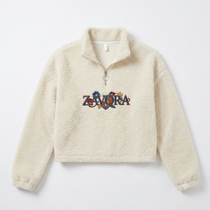 Sudadera corta de sherpa beige con cremallera de un cuarto, cuello alto, bordado personalizado, bolsillos y cremallera parcial, suministro OEM de sudaderas con capucha - Product Image 2