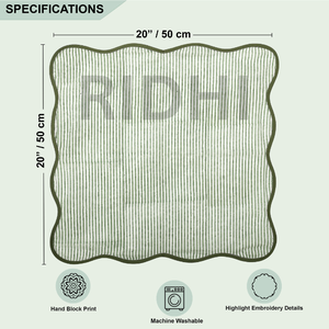 Serviettes en coton 100% premium à rayures vertes imprimées au bloc, réutilisables, écologiques, pour la maison, l'hôtel, le restaurant, la décoration de mariage - Product Image 2