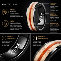 Bague de mariage biseautée en carbure de tungstène noir de 8 mm avec incrustation en bois naturel et véritable bois de cerf, ajustement confortable pour homme - Vente en gros