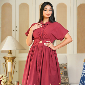 Elegante Vestido Maxi Rojo de Algodón para Mujer - Product Image 2