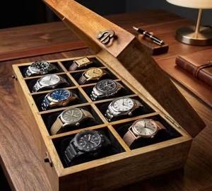 AHTE MANUEXPO UR-065 Handcrafted Wooden Watch <b>Box</b> 10 Slot Glass Lid Brass Hinges Premium Handmade Watch Jewelry <b>Storage</b> <b>Box</b> for - Product Image 2