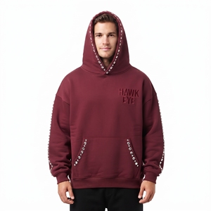 Sudadera con capucha de moda para hombre, con pedrería, corte holgado, hombros caídos, informal, de algodón y forro polar, transpirable, para invierno. - Product Image 4