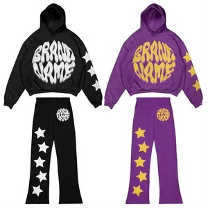 Brand Name Men's Hooded Sweatshirt <b>Set</b> Casual Autumn Cotton <b>Knitted</b> Tracksuit With Stars Print Front Logo - Product Image 6
