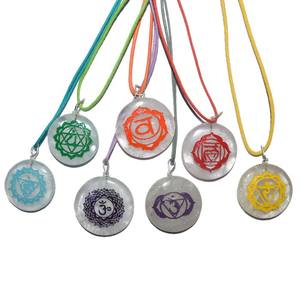 Natural Agate <b>Crystal</b> Pendant <b>Set</b> Feng Shui Love Style Engraved Traditional <b>Chakra</b> Disc Carved From Semi-Precious Stone Crafts - Product Image 6