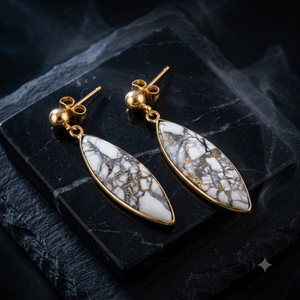 Pendientes Colgantes de Mujer con Piedra Turquesa Chapados en Oro, Joyería Vintage con Bisel y Lágrima Marmoleada - Product Image 3