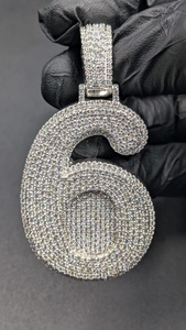 Colgante Personalizado de Moissanita con Número 6 y Burbuja, Estilo Hip Hop, para Joyería Fina de Plata de Ley 925, Colgantes y Dijes - Product Image 4