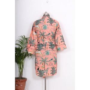 Chemise à manches longues style kimono pour soirée, robe portefeuille en coton floral, chemise de nuit douce en coton indien, robe de villégiature pour femme - Product Image 6