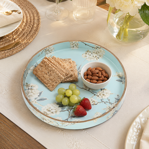 Juego de Bandejas Redondas de Madera Premium con Acabado Esmaltado, Bandeja Floral Hecha a Mano para Té, Café y Aperitivos, Decoración de Hogar de Lujo, Regalo Coleccionable - Product Image 2
