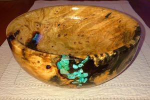 Bol de service de luxe fait main en bois de burl incrusté de turquoise, bol artistique en pierre de turquoise naturelle, turquoise terre, pour mariage - Product Image 4